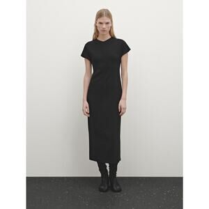 Massimo Dutti Black Crepe Midi Dress NEW Size 10
